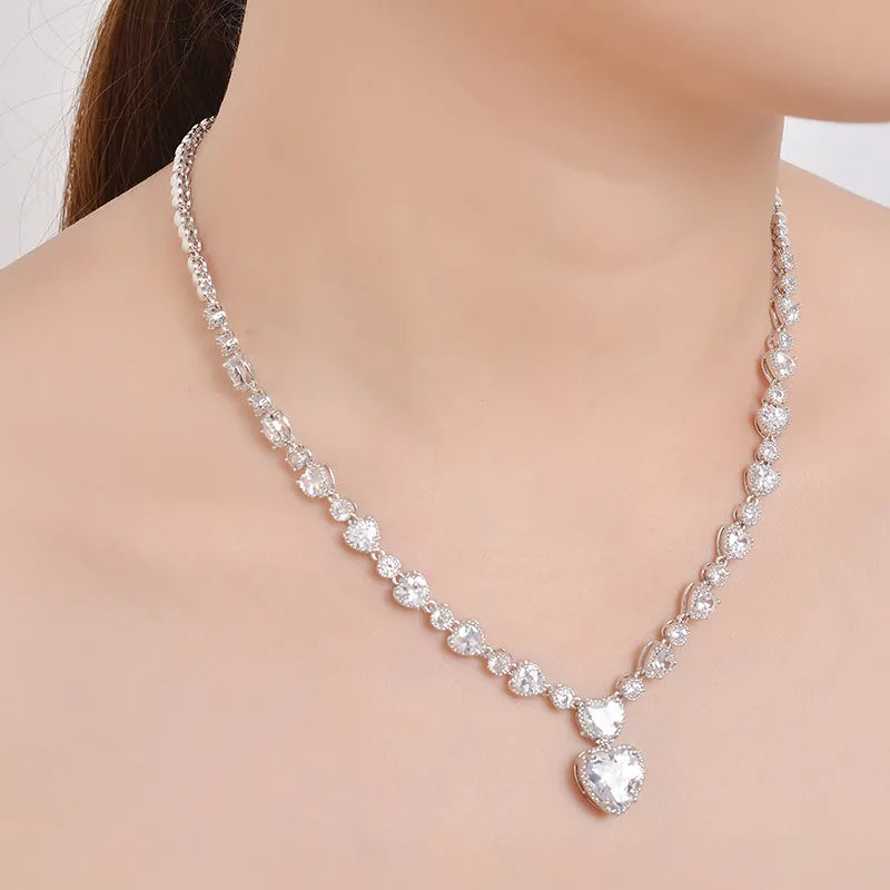 Silver Heart-Shaped Bridal Jewelry Set