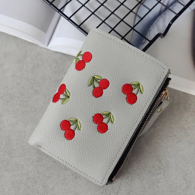 Cherry Embroidered Small Wallet