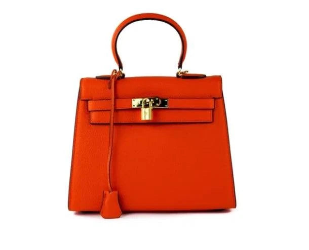 Iconic orange Los Angeles Bag with gold detailing and sleek design.