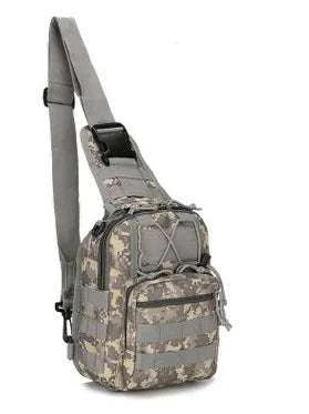 Military Tactical Shoulder Bag in digital camo pattern with adjustable single sling strap and multiple compartments.