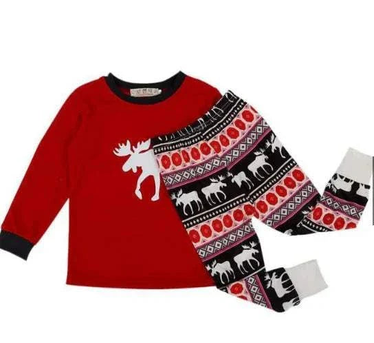 Cozy family Christmas pajamas set with festive moose design.