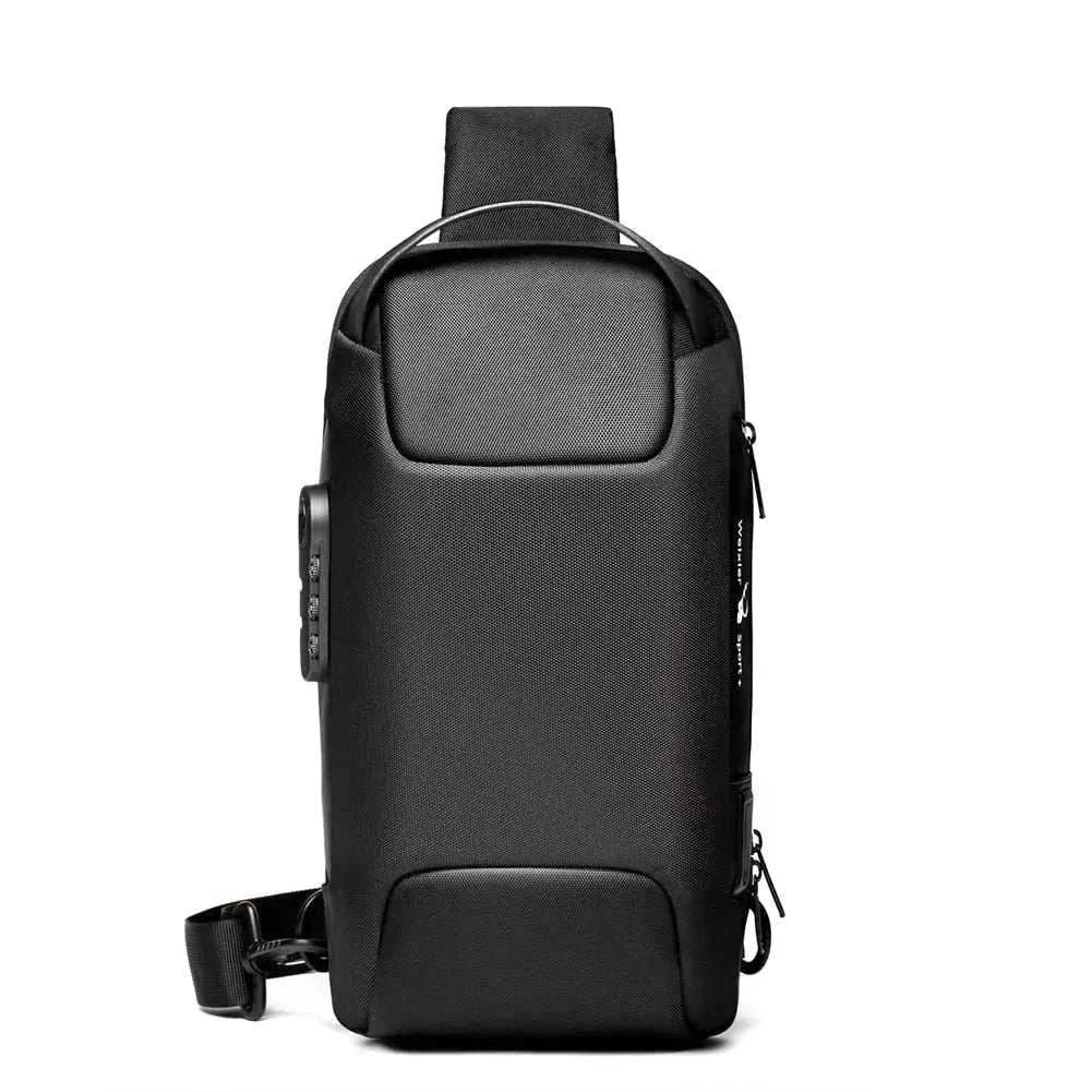 Anti-Theft Men Chest Bag in Black, durable Oxford cloth, adjustable strap, secure and versatile design.