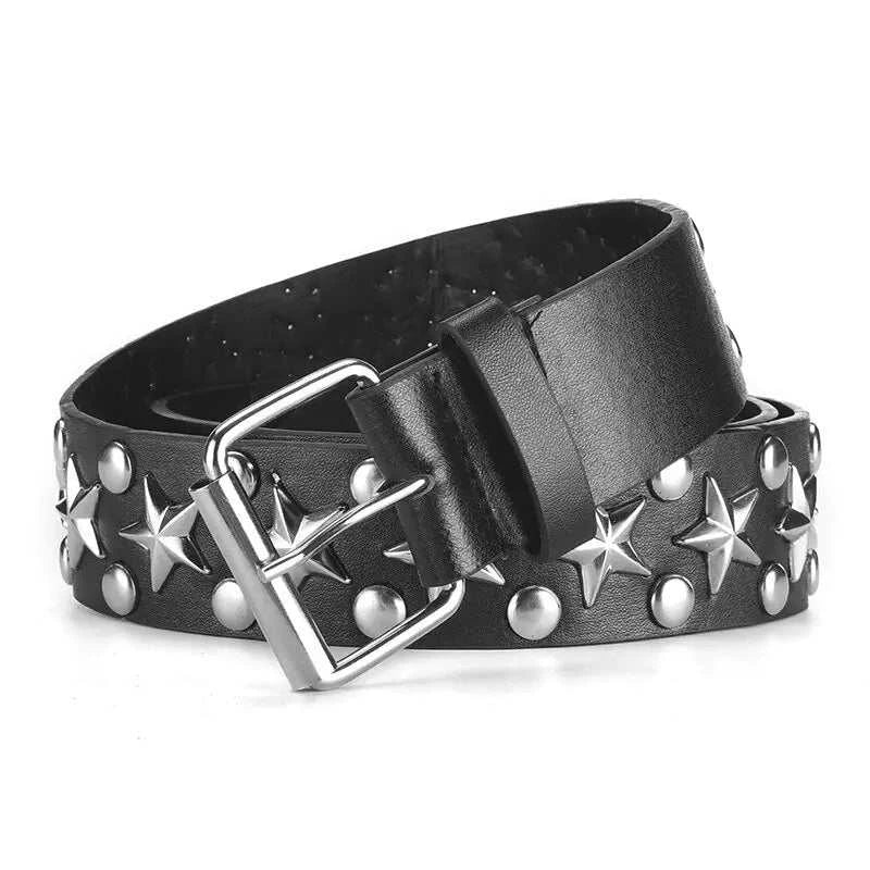 Star decoration wide belt with metallic studs and buckle, elegant and stylish accessory.