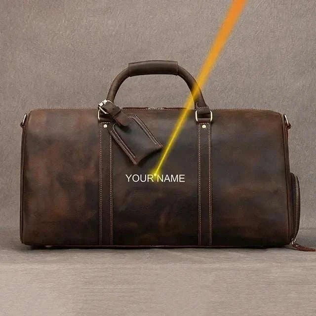 Genuine leather travel bag with luxurious finish and spacious design.