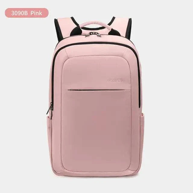 Pink laptop backpack with anti-theft features, suitable for 15.6-inch laptops.