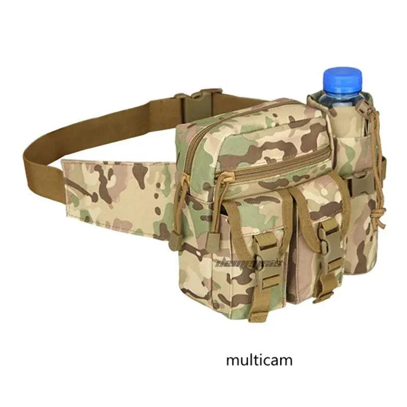 Multicam tactical gun waist bag holster with adjustable strap and multiple compartments, ideal for quick access and secure firearm storage.