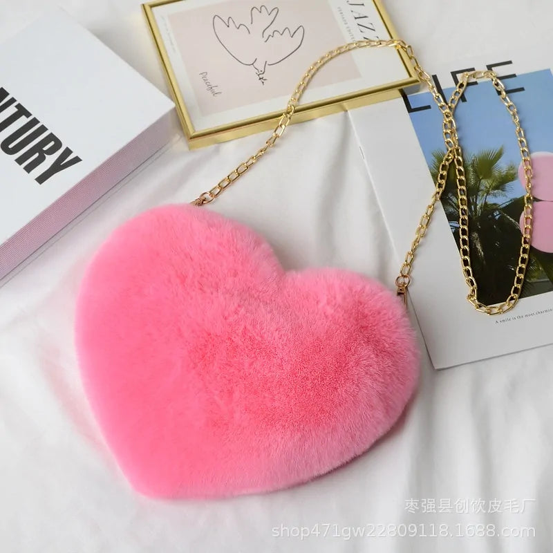 Women's Heart Shaped Faux Fur Crossbody Wallet