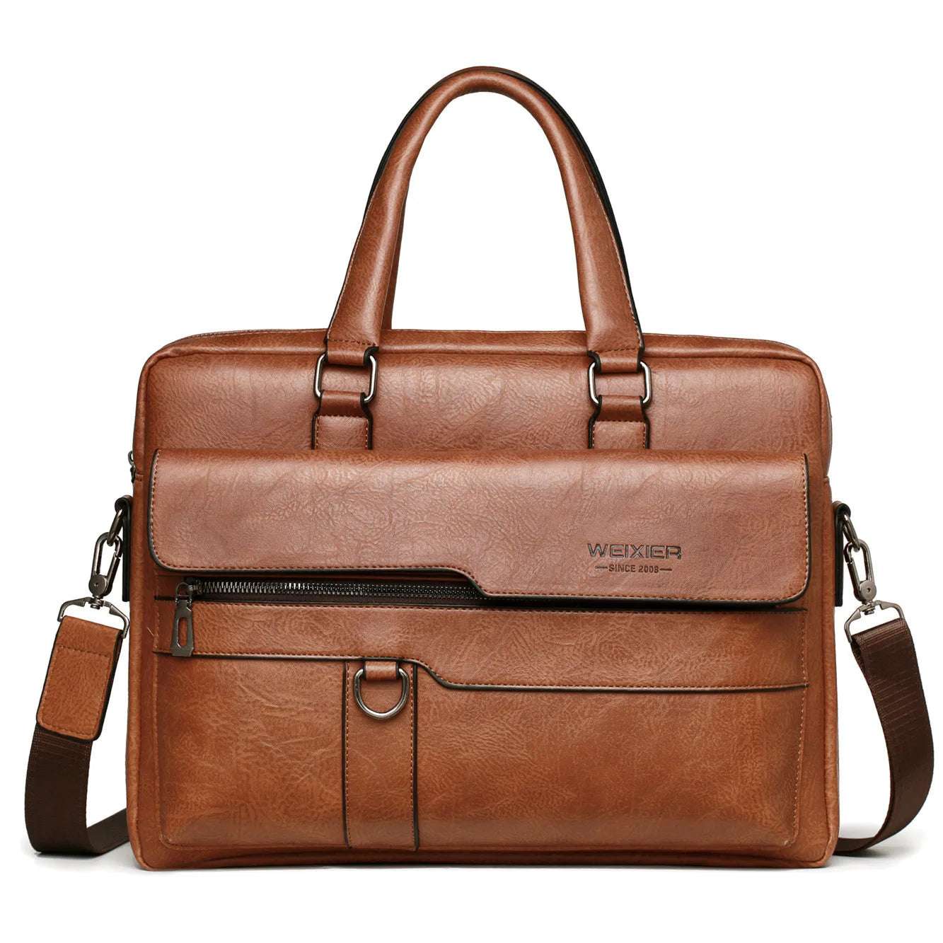 2024 Men Briefcase Bag in premium PU leather with shoulder strap and sleek design, fits 14-inch laptop.