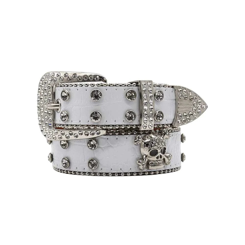 Rhinestone Skull Belt with sparkly rhinestones and skull design.