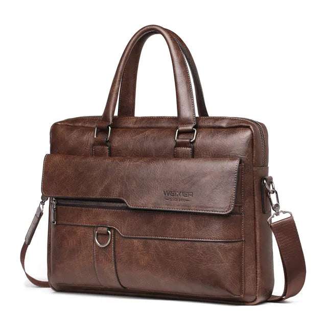 2024 Men Briefcase Bag made of premium PU leather with shoulder strap and spacious interior, ideal for 14-inch laptops.