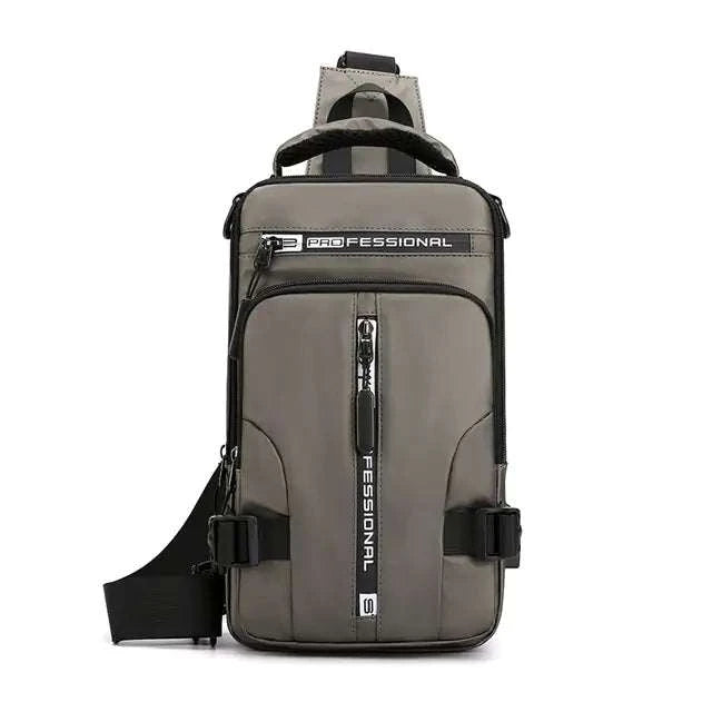 USB Charging Body Bag with built-in USB port, sleek design, and multiple compartments.