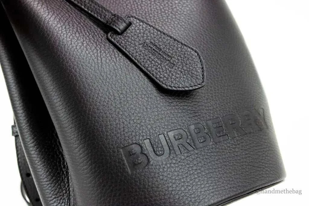 Burberry Lorne Small Black Branded Leather Bucket Crossbody Handbag