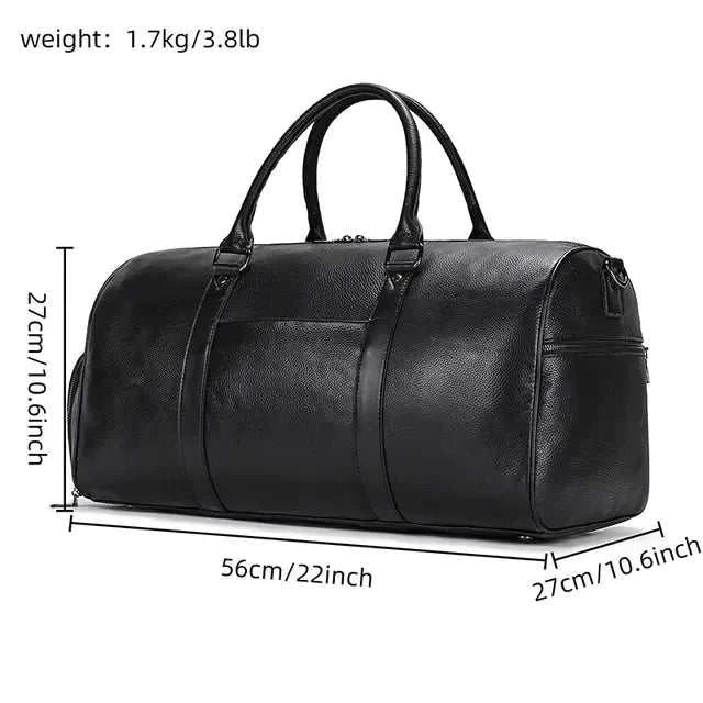 Genuine Leather Travel Bag with Measurements and Weight