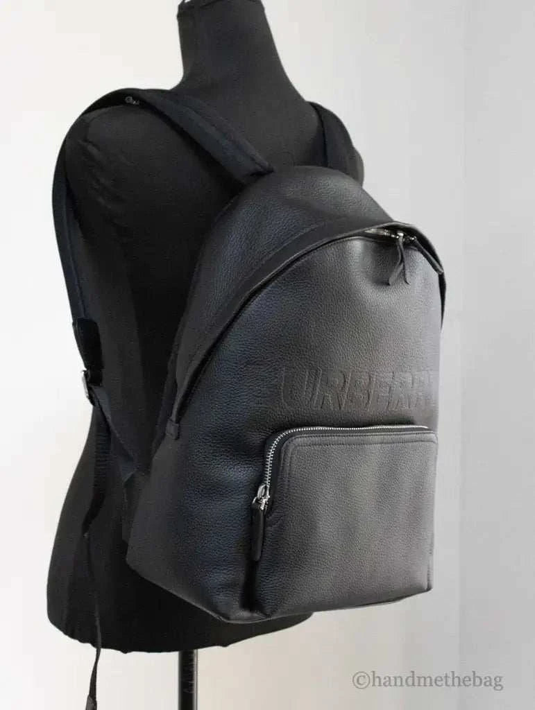 Burberry Abbeydale Branded Black Pebbled Leather Backpack Shoulder Bookbag