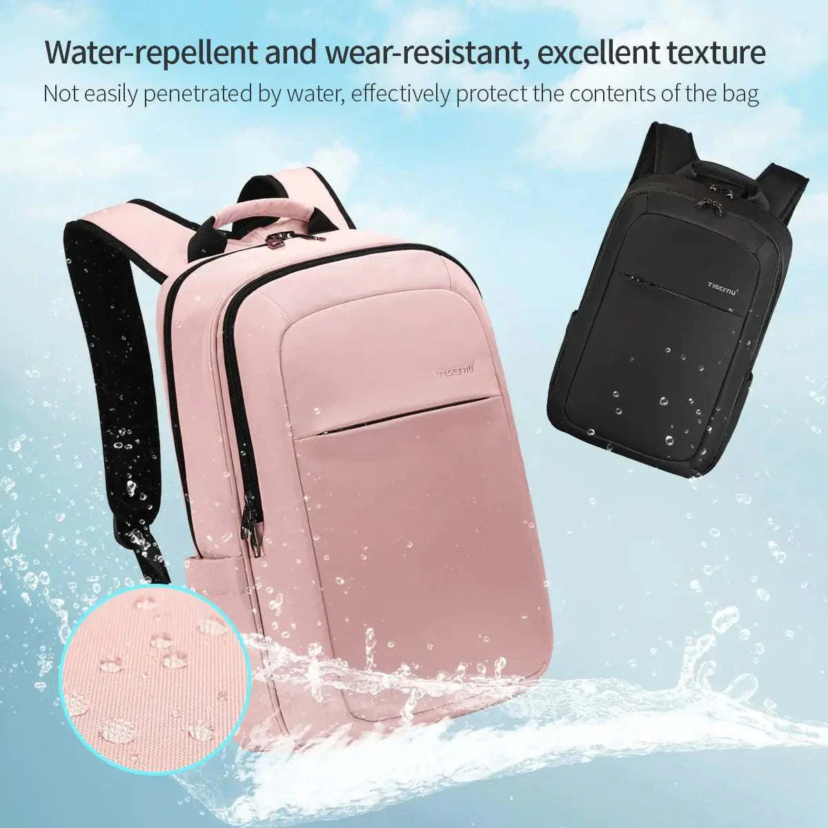 Water-resistant anti-theft laptop backpack, 15.6-inch, durable design for travel and school.