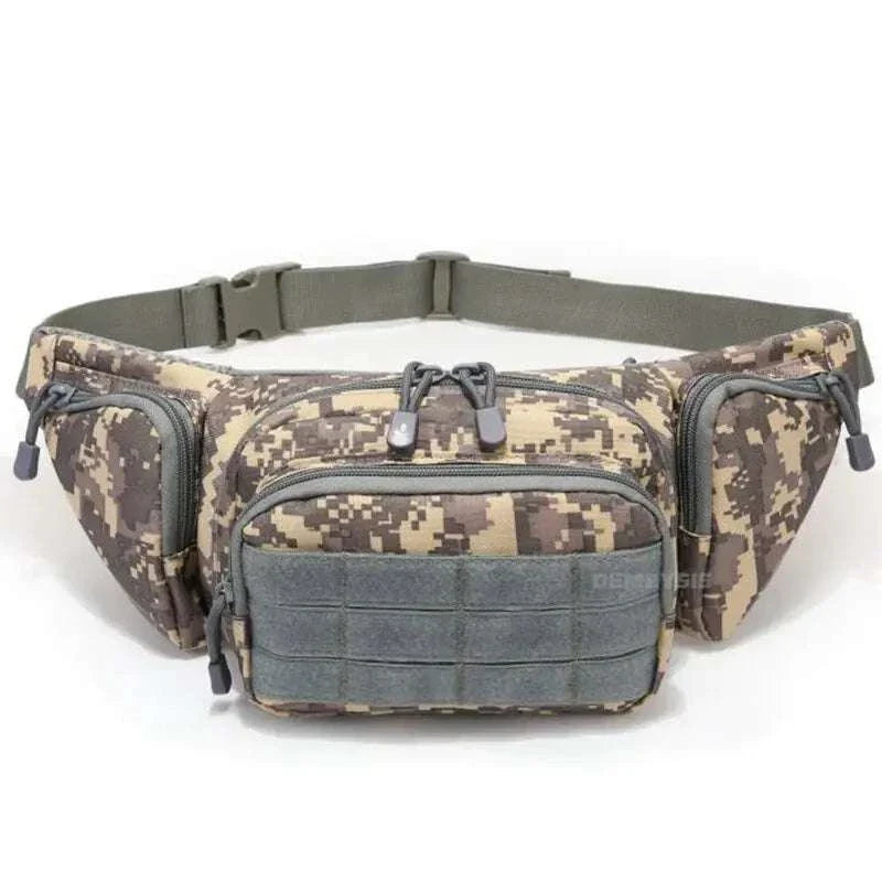 Tactical Gun Waist Bag Holster with camo design and multiple compartments for easy firearm access and storage.