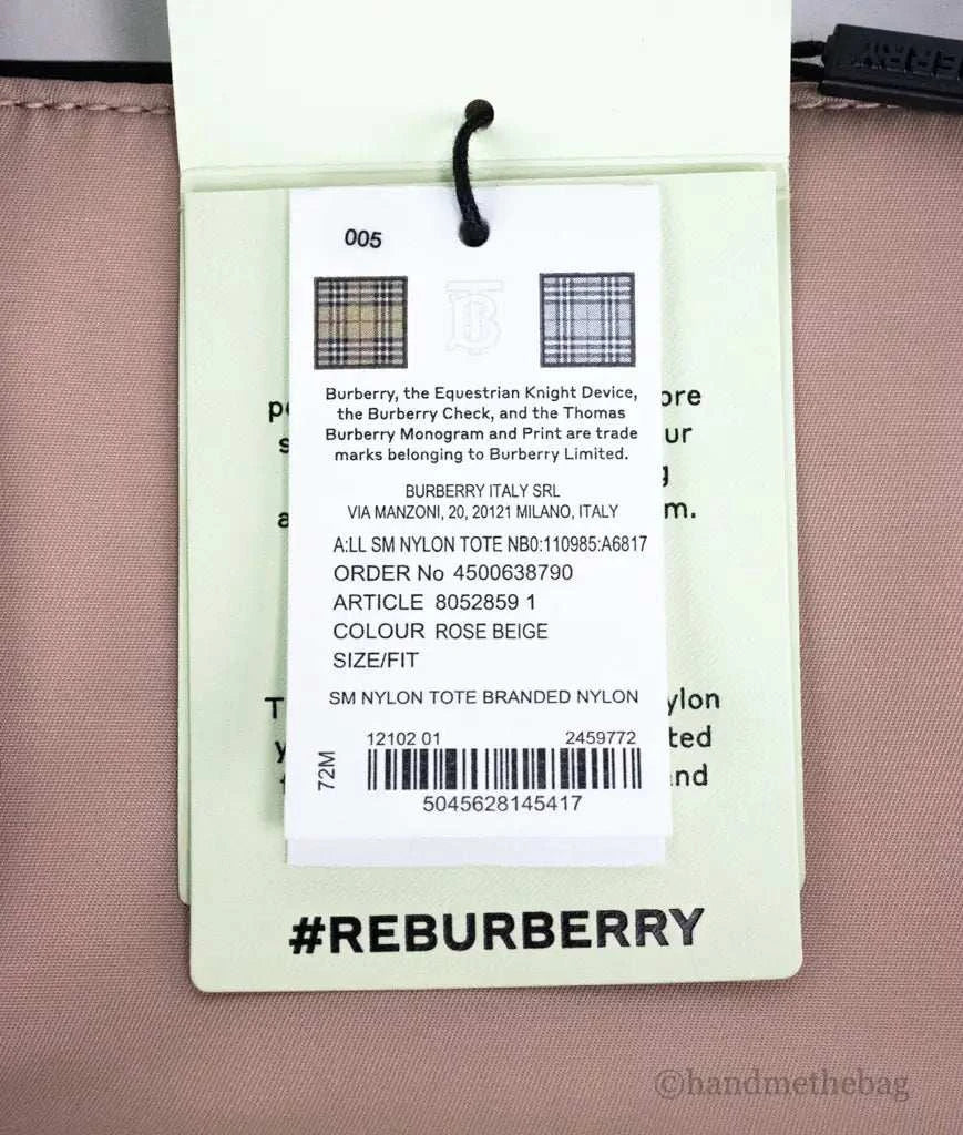 Burberry Small Rose Beige Branded Econyl Nylon Tote Bag