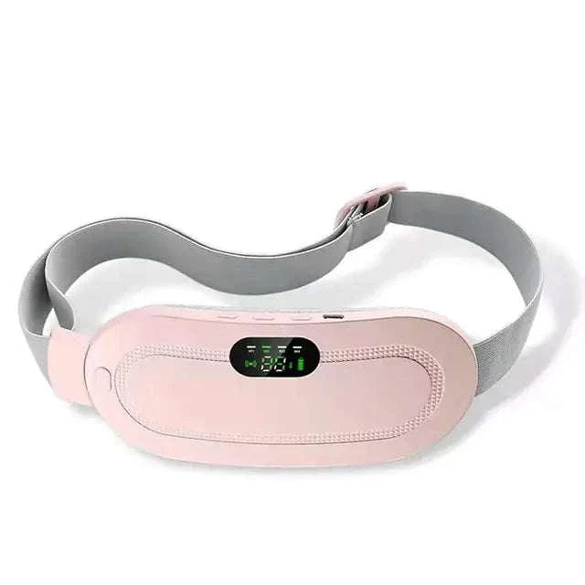 Menstrual heating waist belt with adjustable strap and digital display for pain relief.