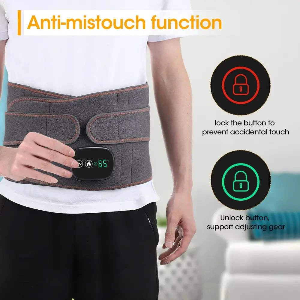 Electric heating massage belt with anti-mistouch function and adjustable settings.