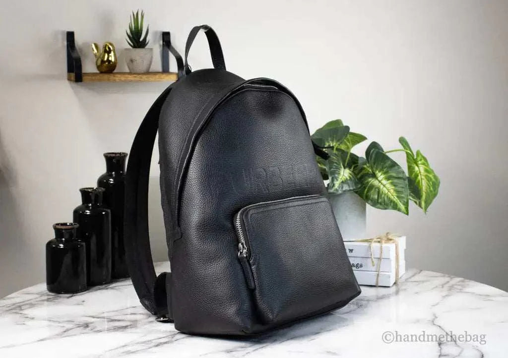 Burberry Abbeydale Branded Black Pebbled Leather Backpack Shoulder Bookbag