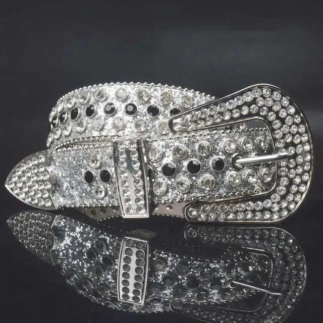 Diamond studded belt with rhinestones in western-inspired design.