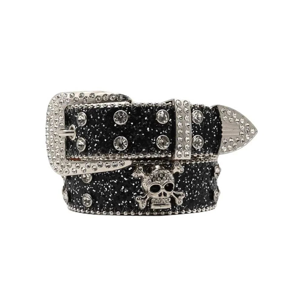 Rhinestone Skull Belt with sparkling rhinestones and skull design.