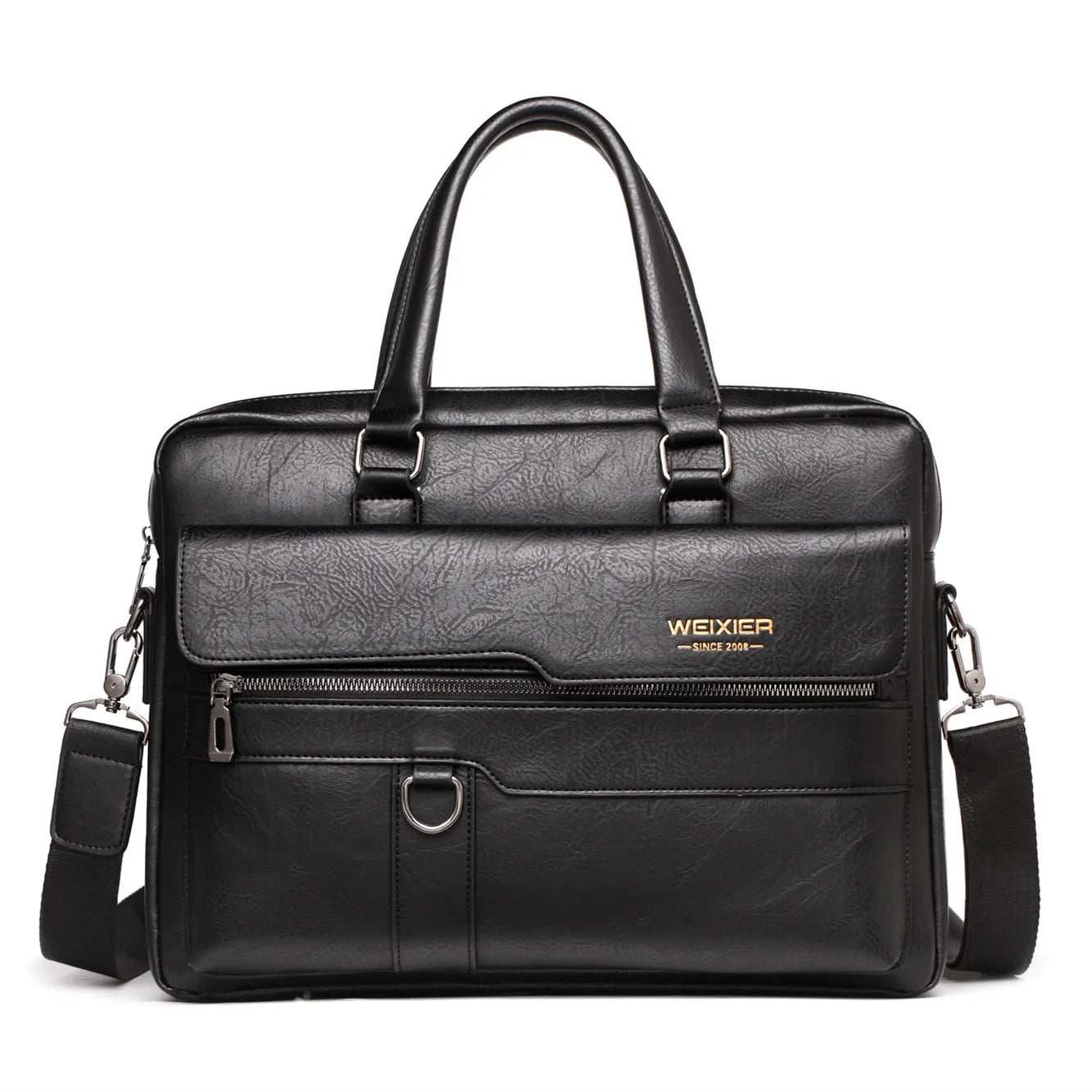 2024 Men Briefcase Bag in premium PU leather with shoulder strap, designed for 14-inch laptop and documents.