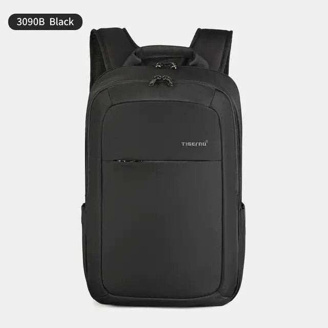 Black anti-theft laptop backpack with sleek design and spacious compartments for 15.6-inch laptops.