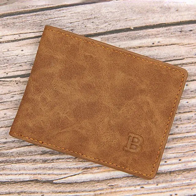 Men's wallet with coin bag, brown leather, sleek minimalist design.