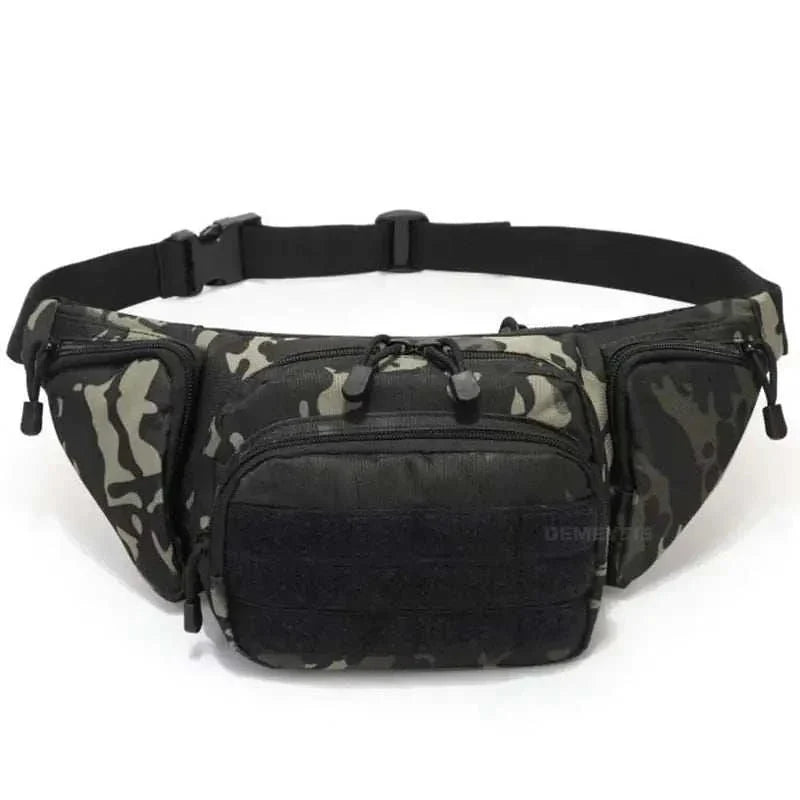 Tactical Gun Waist Bag Holster with multiple compartments in camouflage design.