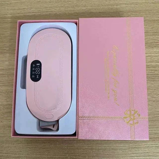 Menstrual Heating Waist Belt Relief in pink packaging with LCD control display.