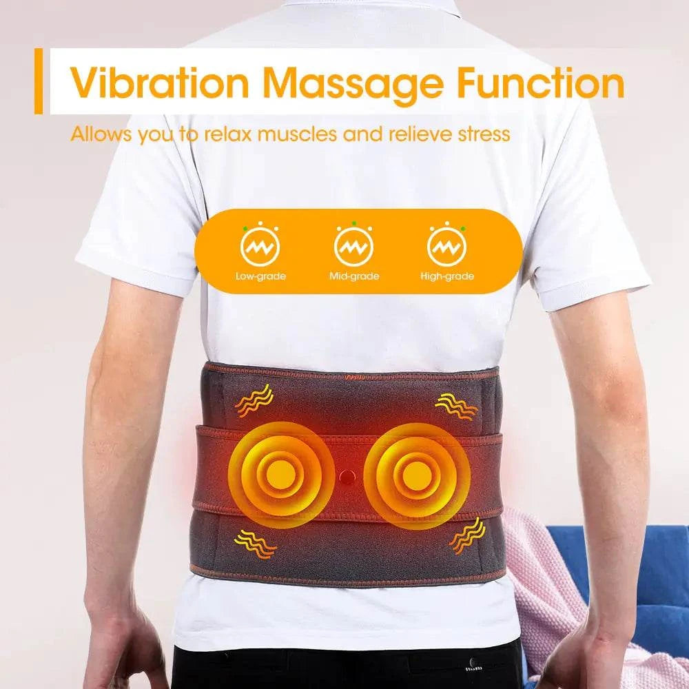 Electric heating massage belt with vibration massage function for muscle relaxation and stress relief.