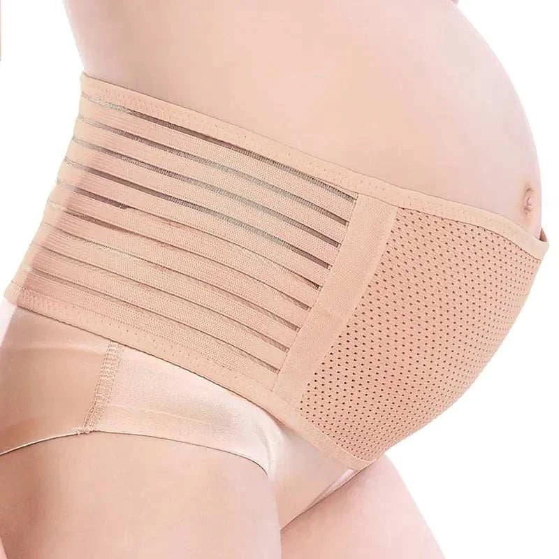 Maternity belly abdomen belt providing support to pregnant woman's abdomen, adjustable and breathable.