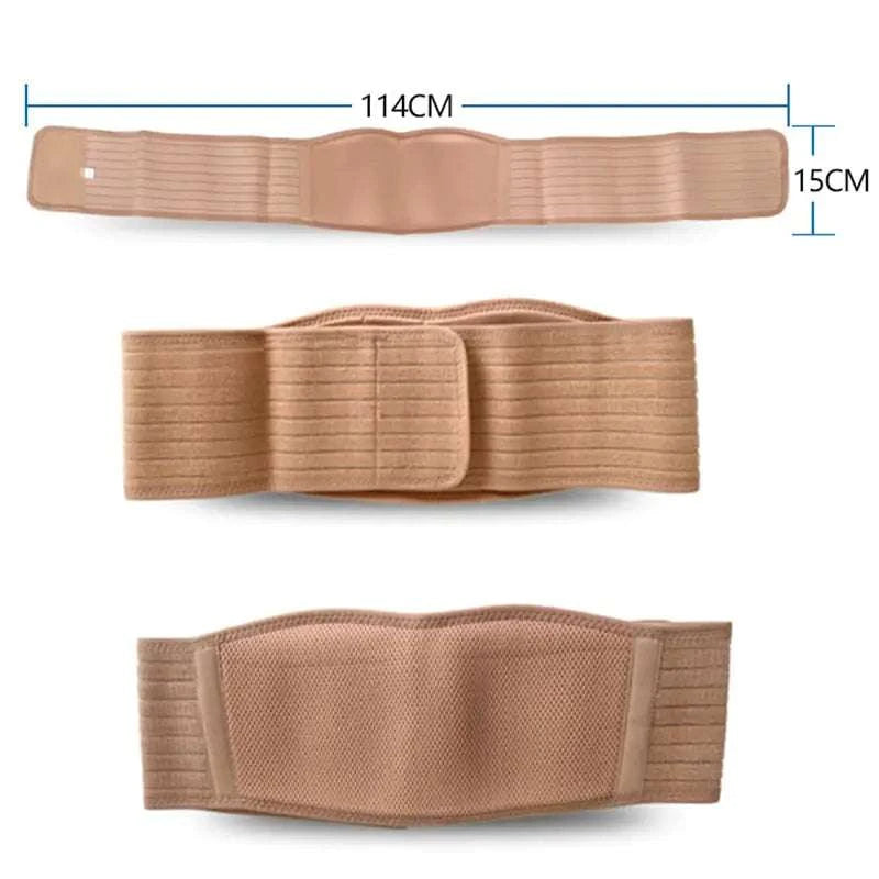 Maternity Belly Abdomen Belt in khaki, breathable and adjustable with front closure, 116cm length.