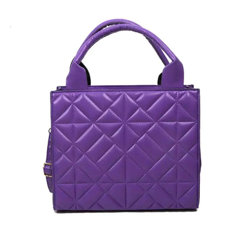 Purple fashion shoulder bag with diamond lattice design, crafted from premium PU leather.