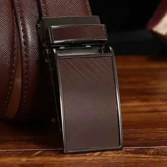 men's belt, premium leather, adjustable metal buckle, sleek design, timeless accessory