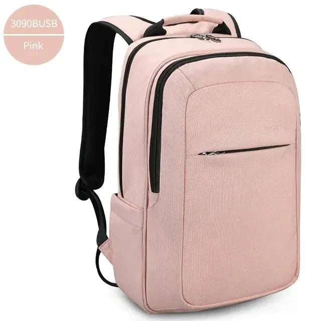 Pink laptop backpack with anti-theft features, suitable for 15.6-inch laptops and daily use.